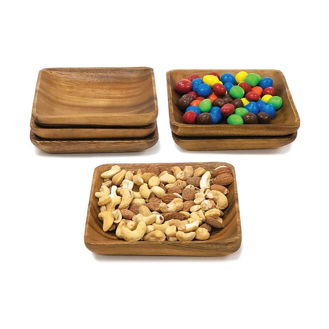 Commercial square acacia snack bowl
