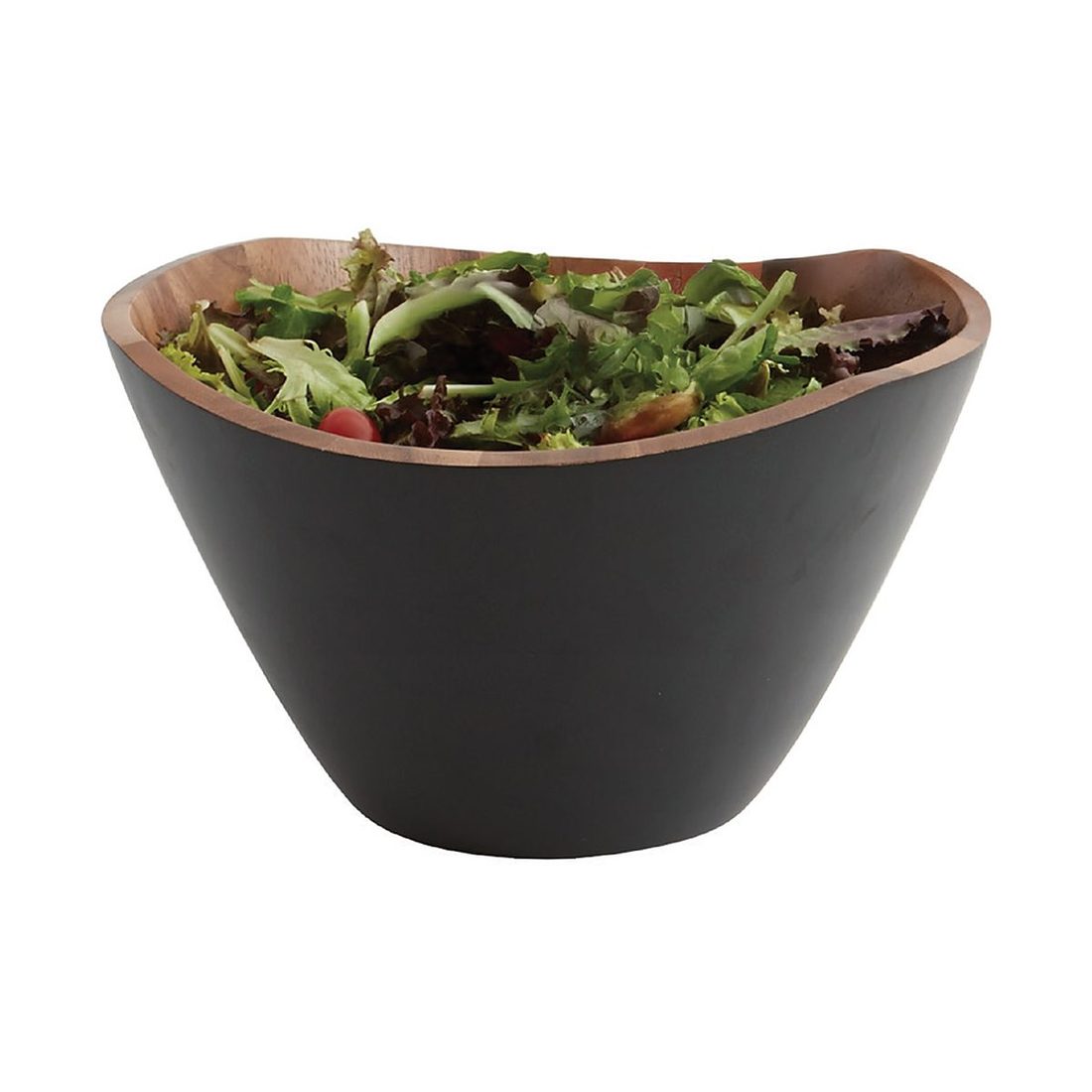Commercial acacia serving bowl with black exterior