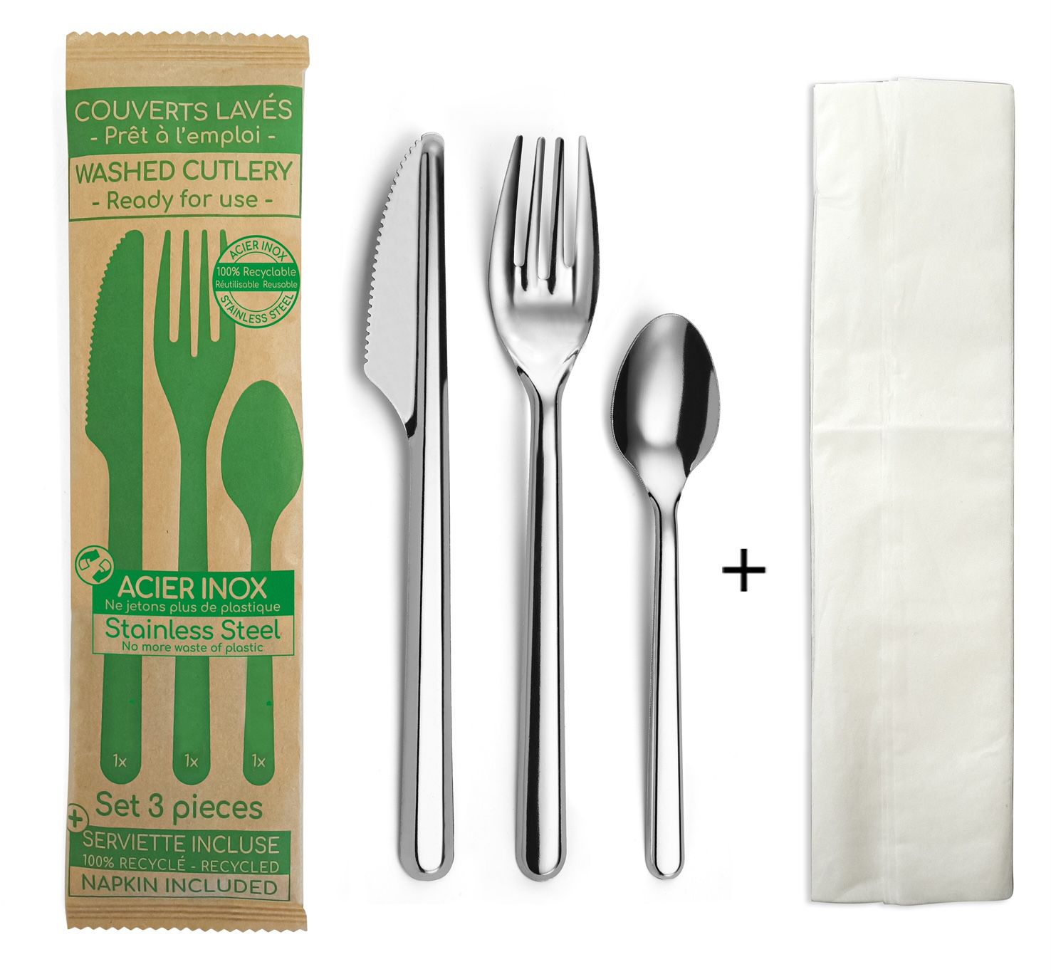 Amefa Leaves 3pc set + napkin in pouch